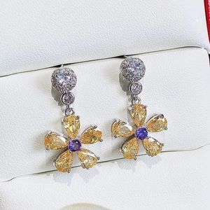 🌼  Canary Yellow Cz Diamond Daisy Drop Earrings